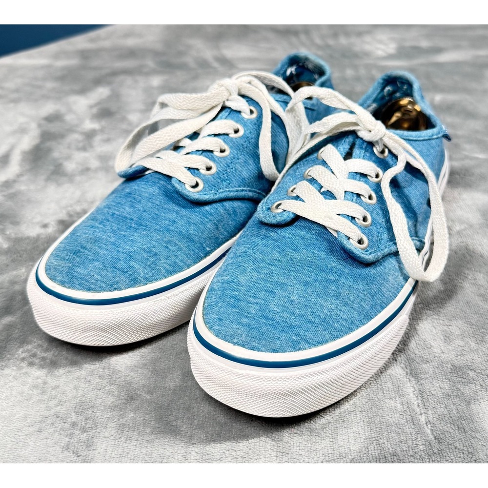 Vans Atwood Sneakers Womens 7.5 Blue Chambray Denim Floral Lace Up